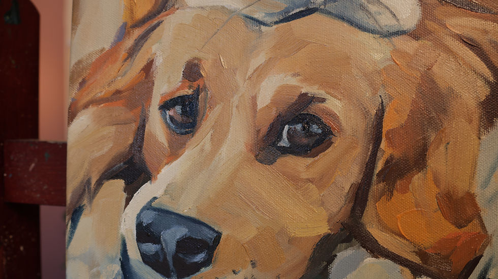Thumbnail: Two labrador snuggle bud friends resting on top of each other - original oil painting