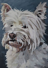 Painting of a westie dog with white fur