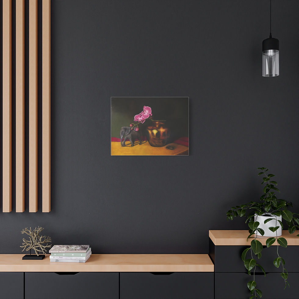 Thumbnail: Artistic Stretched Canvas Print, Elephant and Orchid