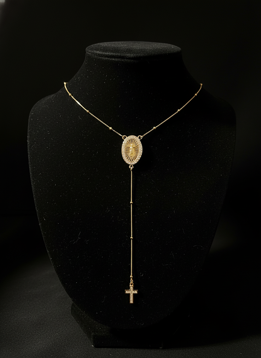 Colar Terço Fecho Imã - banho ouro 18k