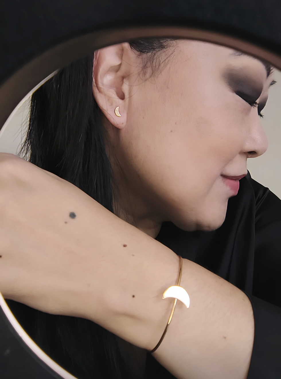 Miniatura: Conjunto Lua - brinco e bracelete - banho ouro 18k 