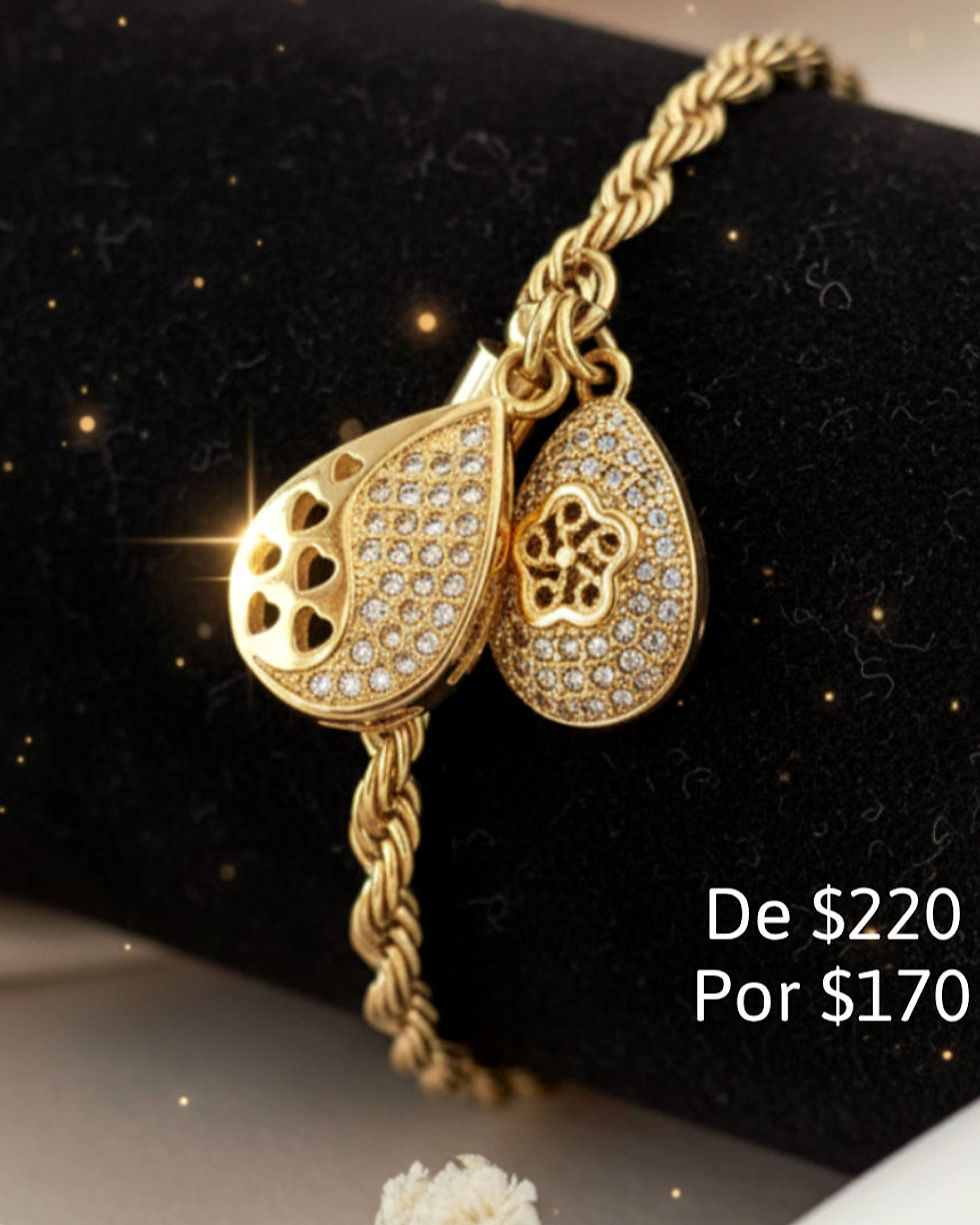 Pulseira Imã Gotas Cravejadas - Banho Ouro 24K