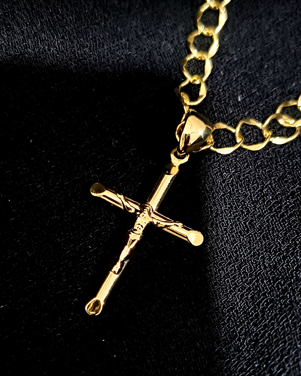 Miniatura: Corrente Masculina Crucifixo Jesus - Banho Ouro 18K
