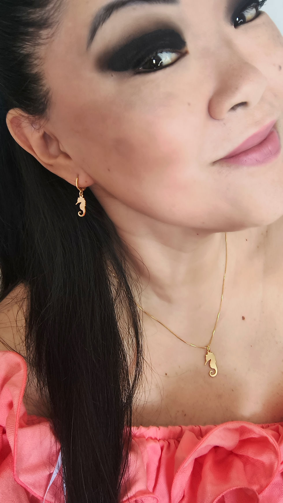 Miniatura: Conjunto Cavalo Marinho 45cm - banho ouro 18k 