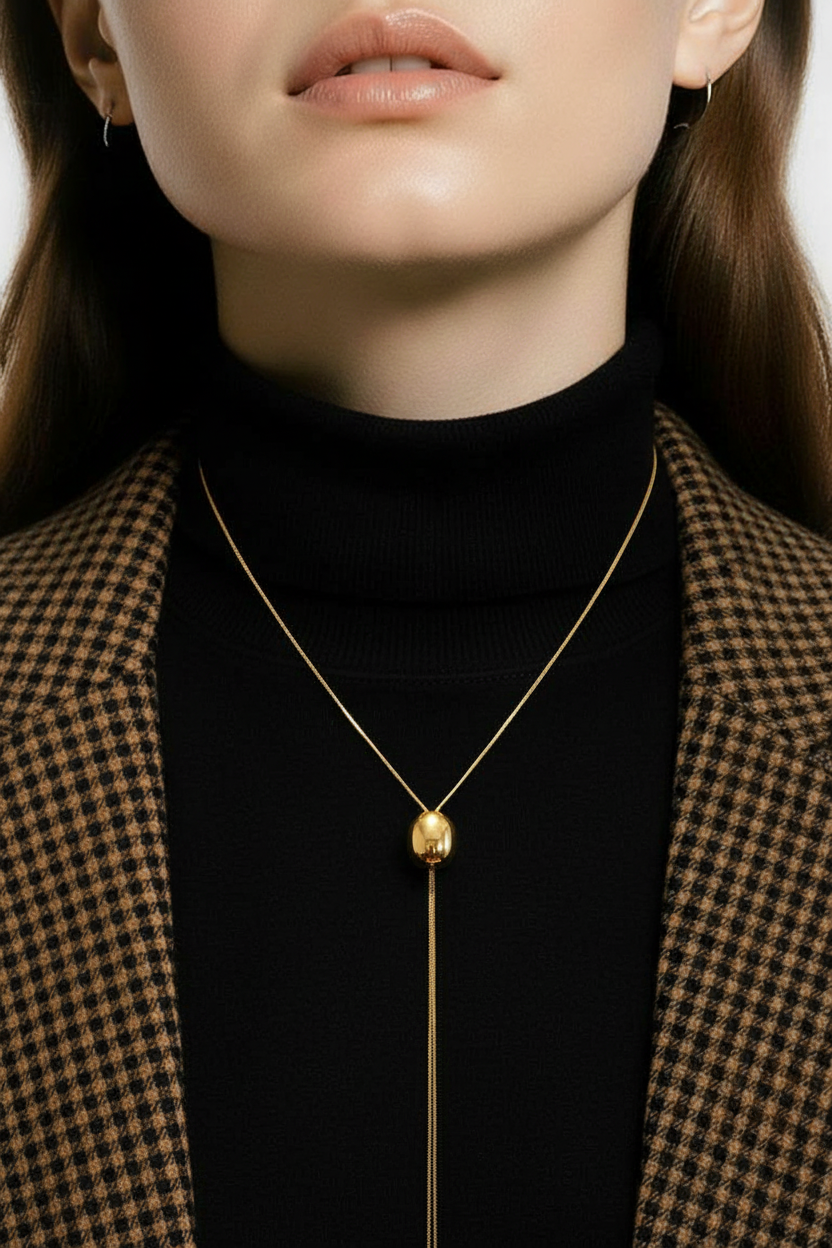 Miniatura: Colar Gravata Regulável Oval - banho ouro 18k 