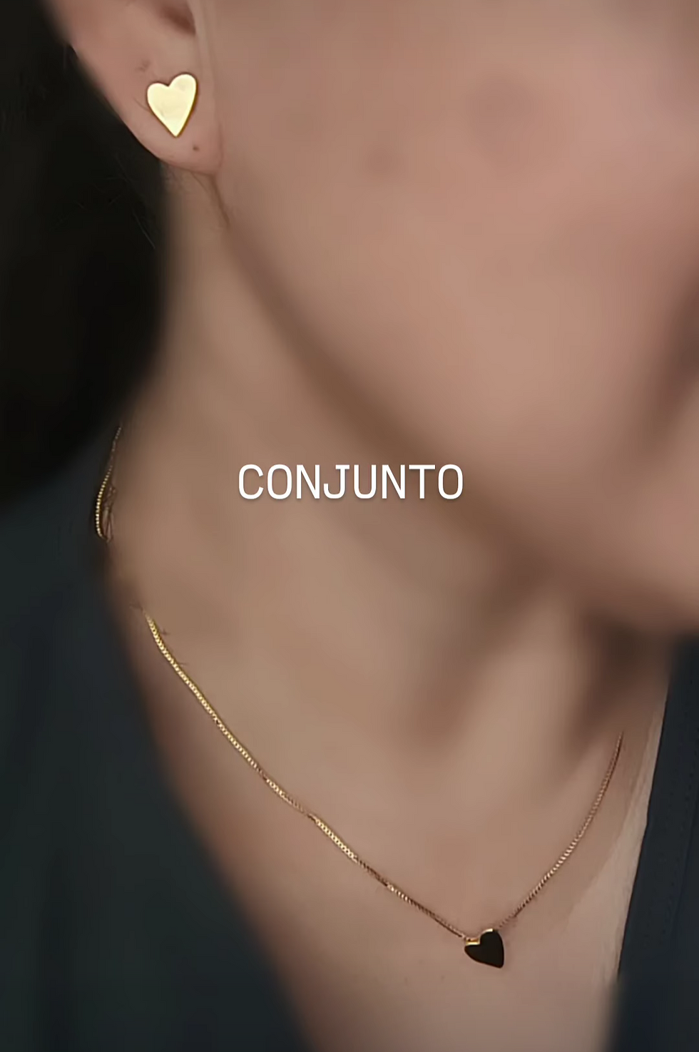 Miniatura: Conjunto Coração Tortinho - colar 45cm - coração 1cm altura - banho ouro 18k 