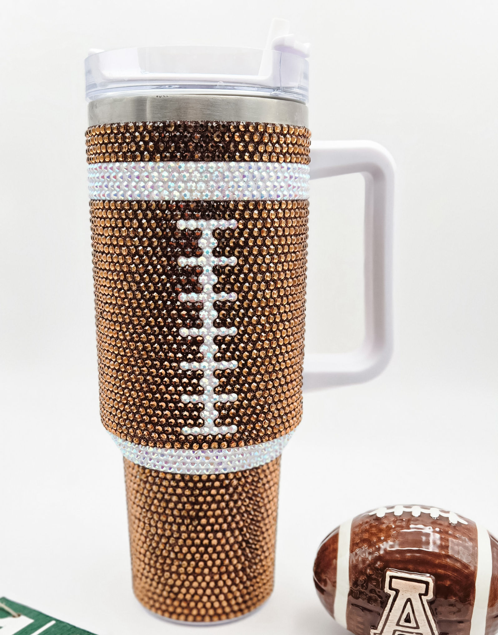 Brown Football Rhinestone 40oz Tumbler