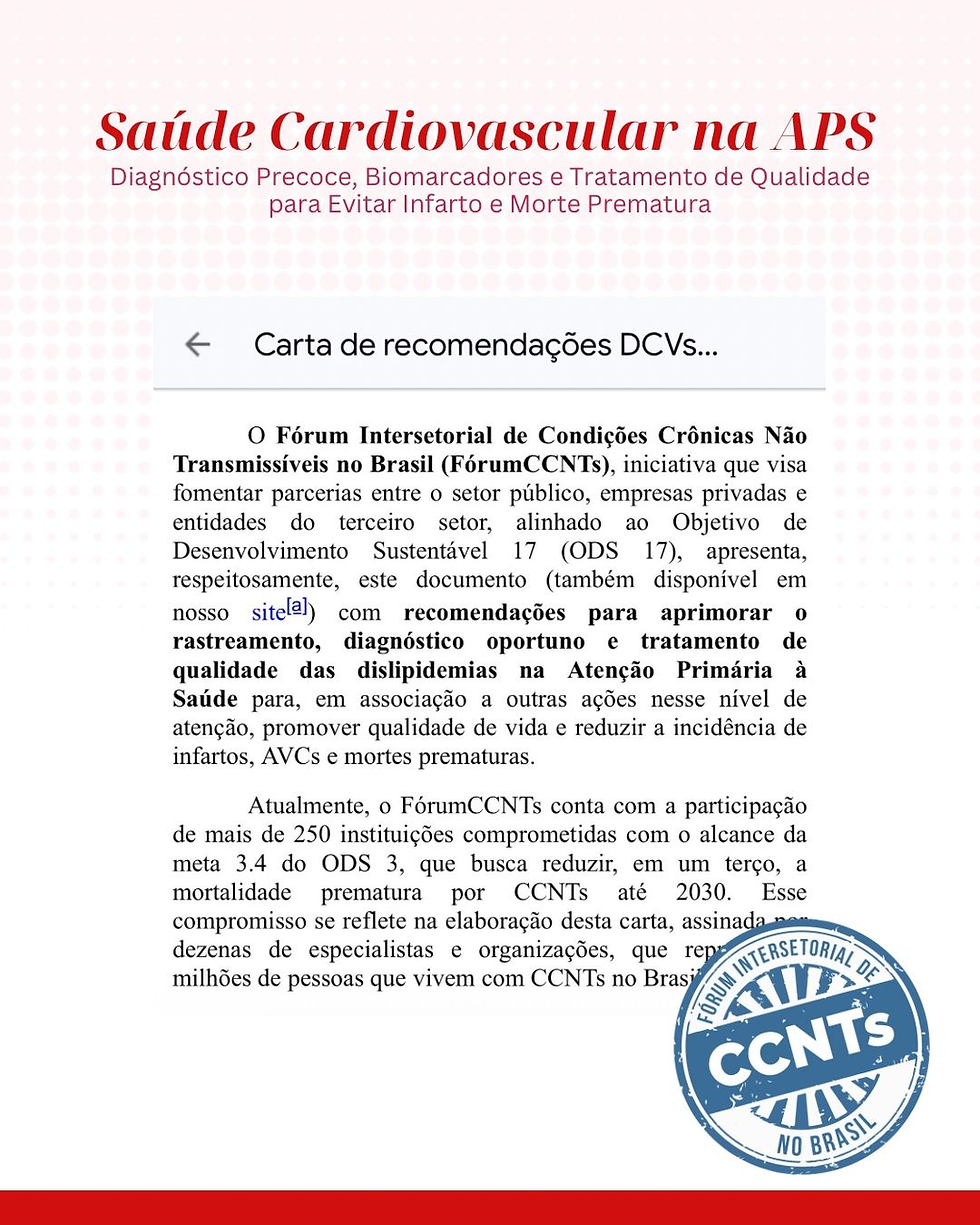 Carta de Recomendações ao Ministério da Saúde, CONASS, CONASEMS e demais autoridades. Imagem: FórumCCNTs