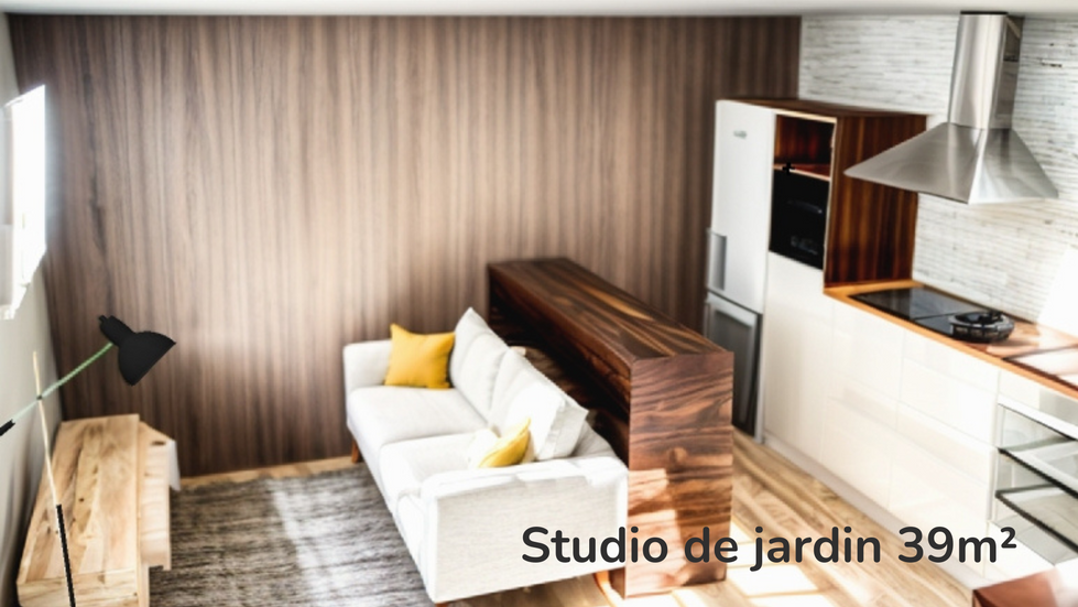 Studio de jardin 39 m² salon cuisine