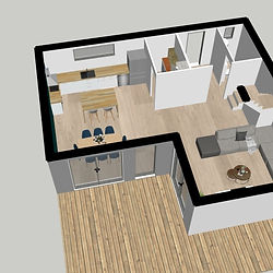 vu 3D en coupe de l'aménagement d'une maison