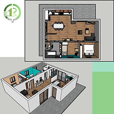 ensemble visuels d'aménagement d'une maison de dessus et e ncoupe