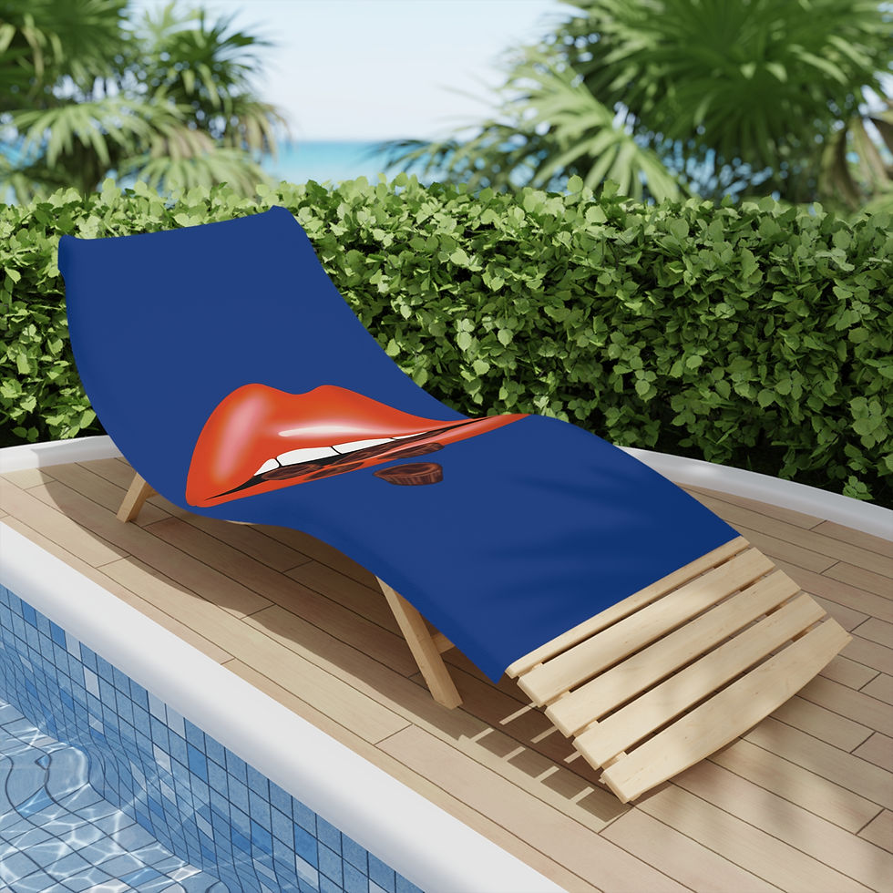 Thumbnail: Bold Lip Beach Towels - Chocolate Cups Design, Vibrant Blue Towels 