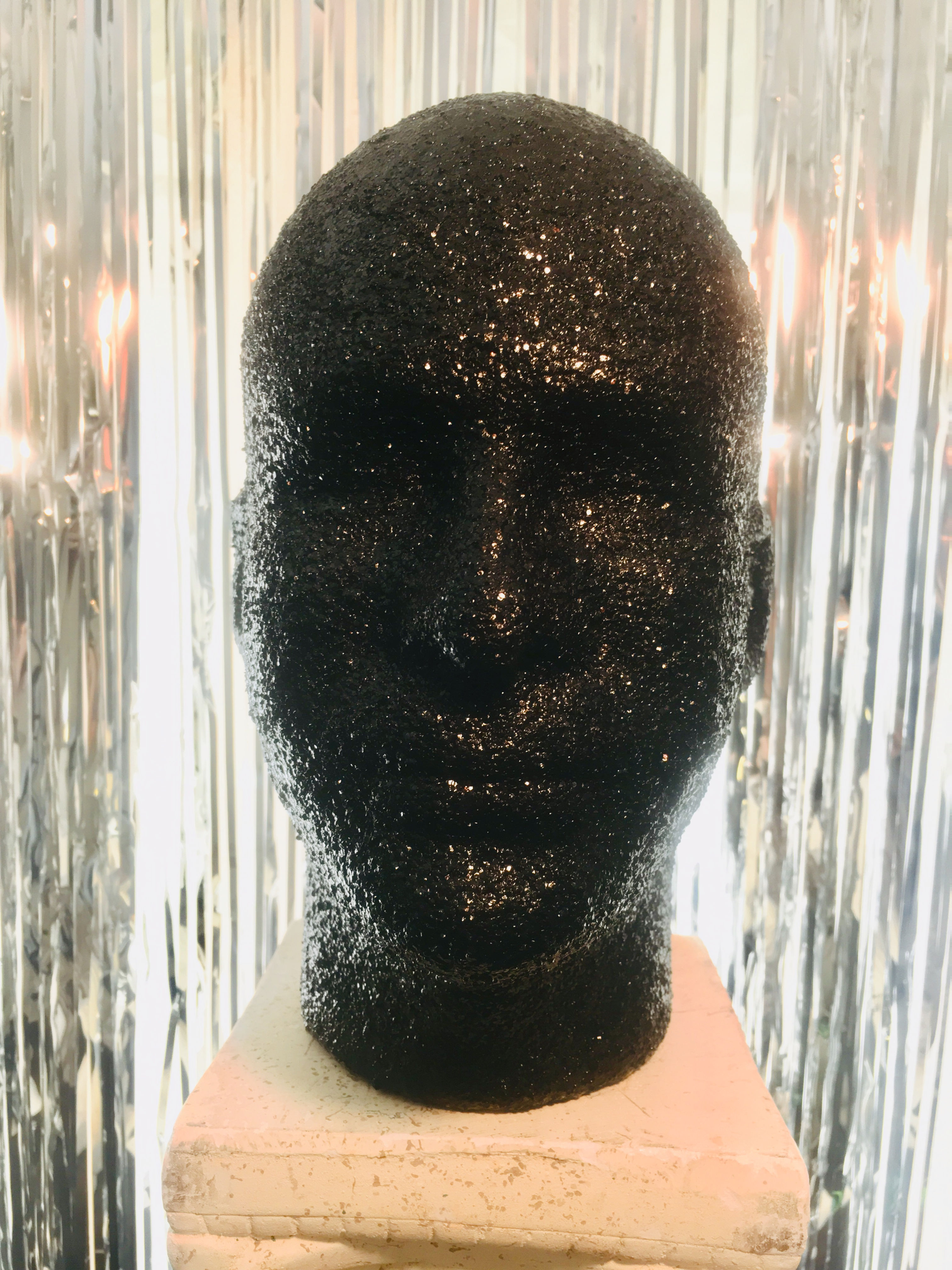 Black Glitter w/ Leopard, Mannequin Head Display Lightweight and Portable Glam