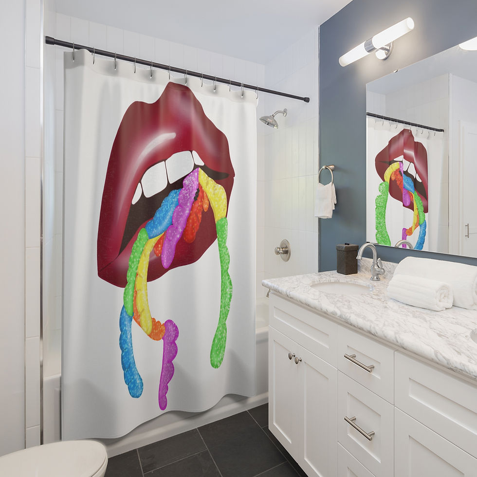 Thumbnail: Gummy Worms-  Design Shower Curtain, White Bathroom Decor, Chic Bathroom