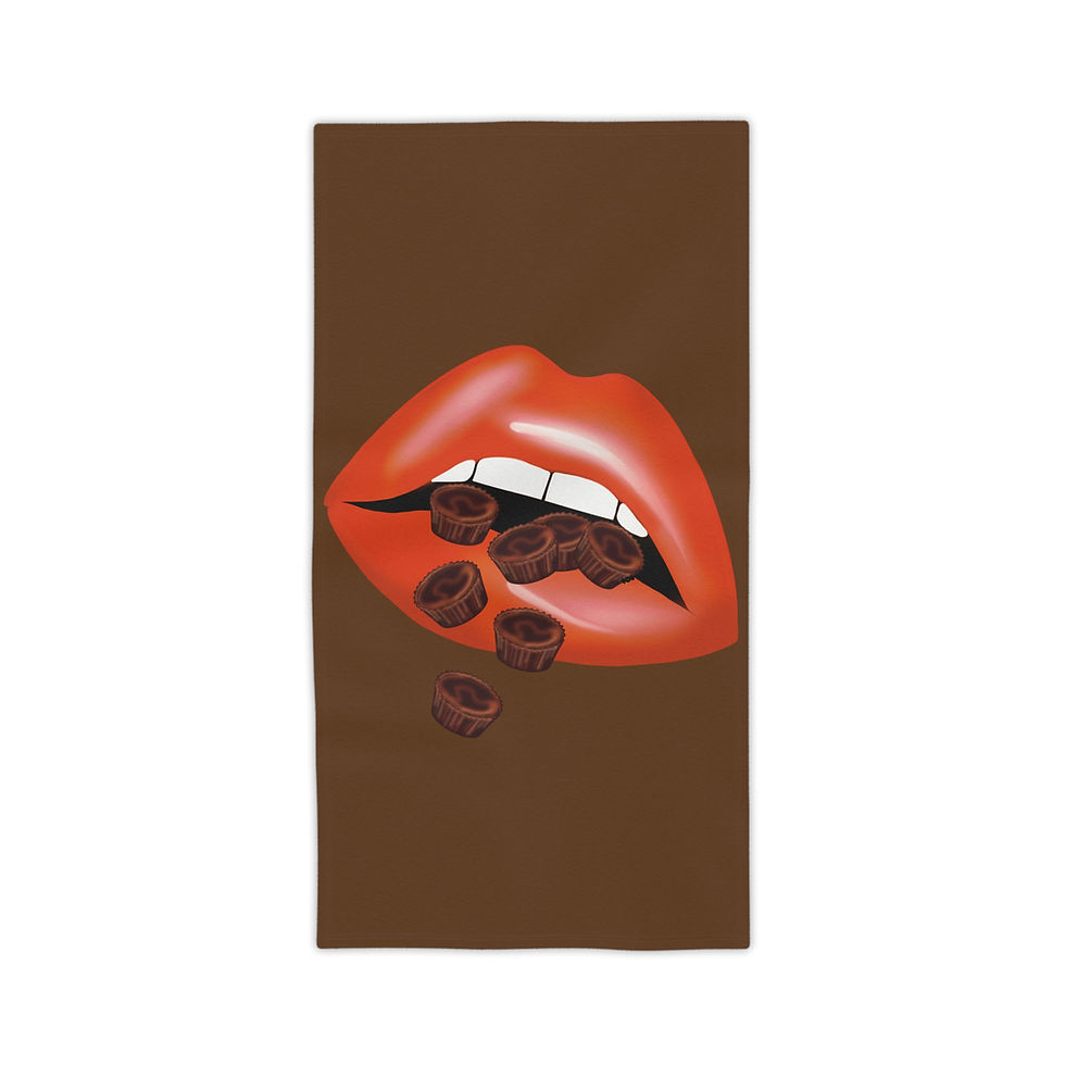 Thumbnail: Bold Lip Beach Towels - Chocolate Cups Design, Vibrant Brown Towels 