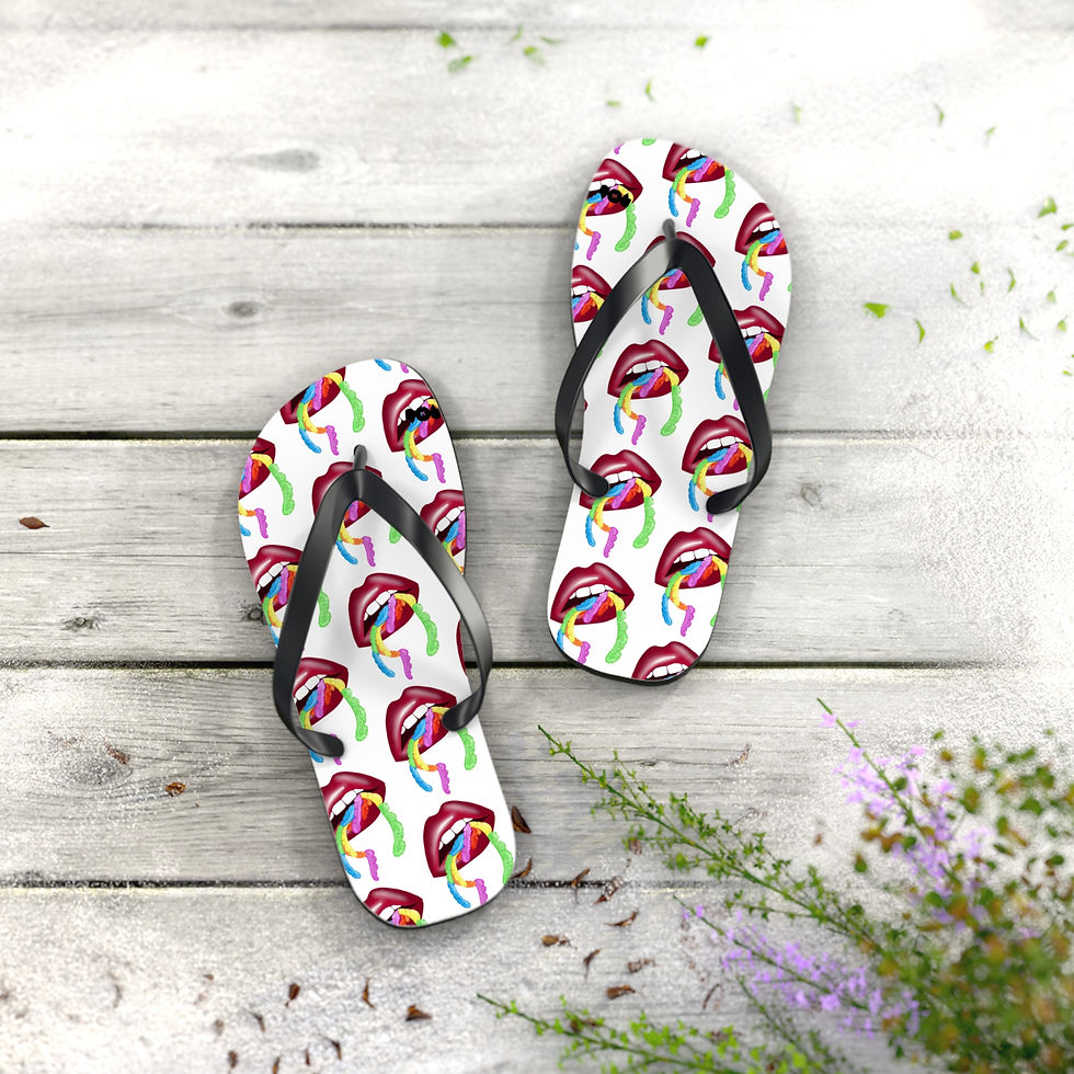 Thumbnail: Vibrant Gummy Worms Flip Flops, Colorful White Sandals, Summer Footwear