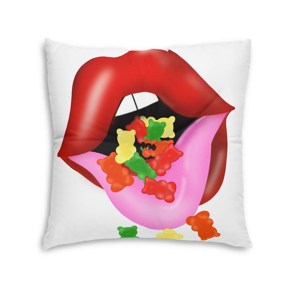 Thumbnail: Colorful Gummy Bears Candy / Lip - Design Tufted Floor Pillow, White Cushion