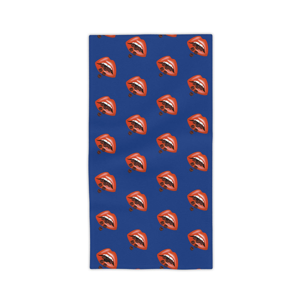 Thumbnail: Vibrant Lip - Chocolate Cups -Print Beach Towels, Blue Trendy Beach Towels 