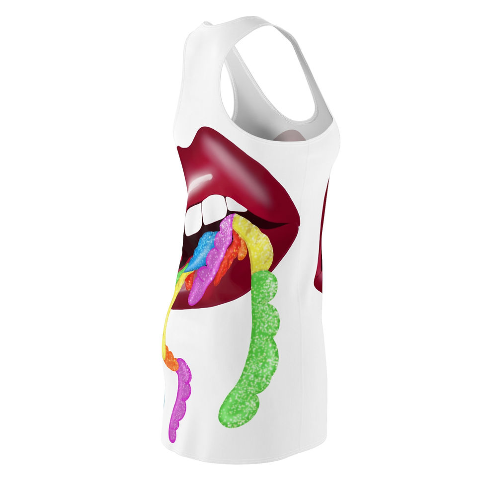 Thumbnail: Sour Worms Lip Pop Art Racerback Dress, Fun Summer Outfit, Edgy Fashion