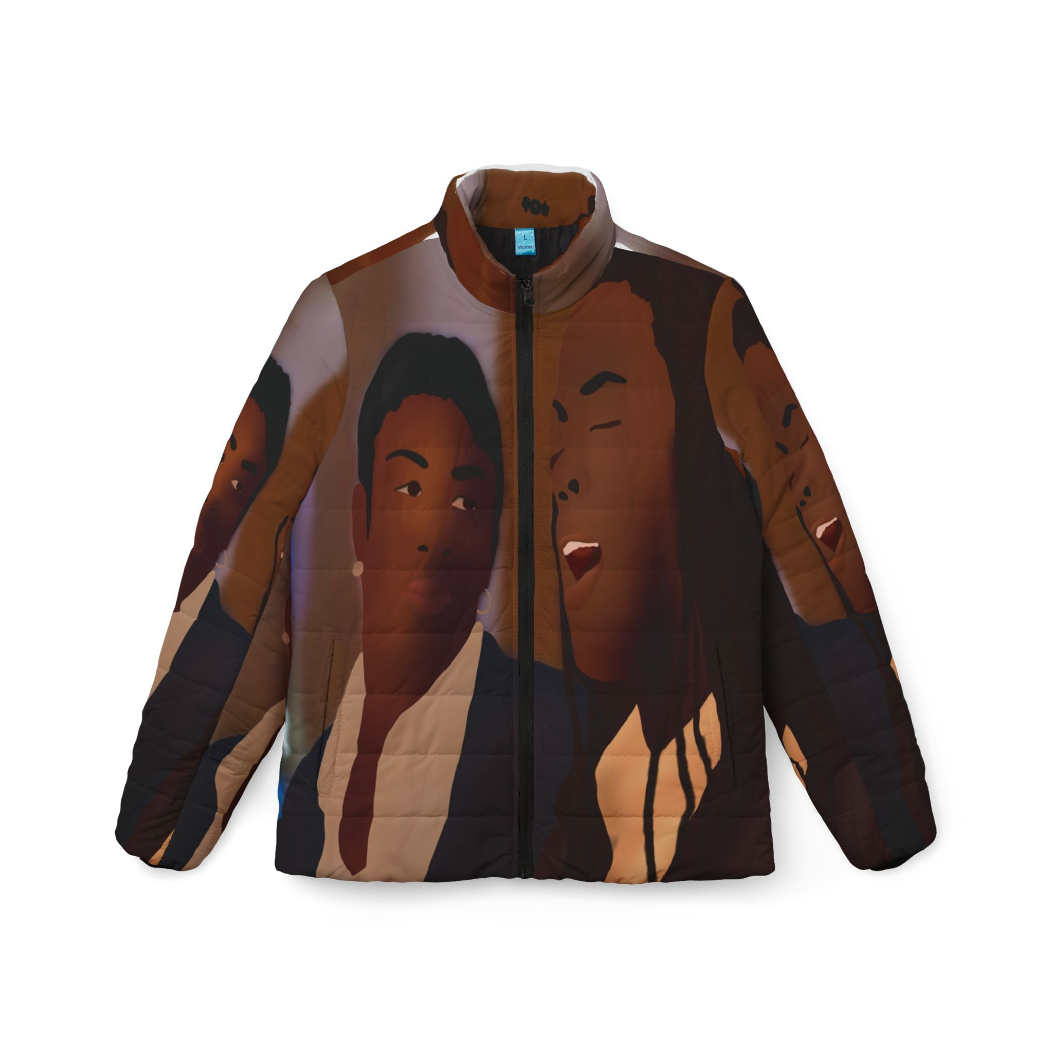 Vibrant Women’s Urban Puffer Jacket with Artful Design, Trendy Coat