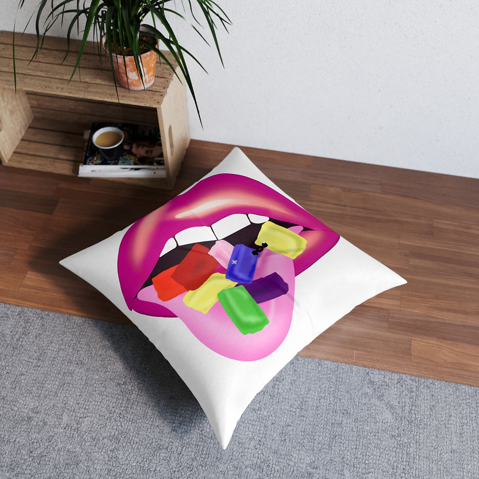 Thumbnail: Colorful Hard Candy / Lip Art- Design Tufted Floor Pillow, White Couch Cushion