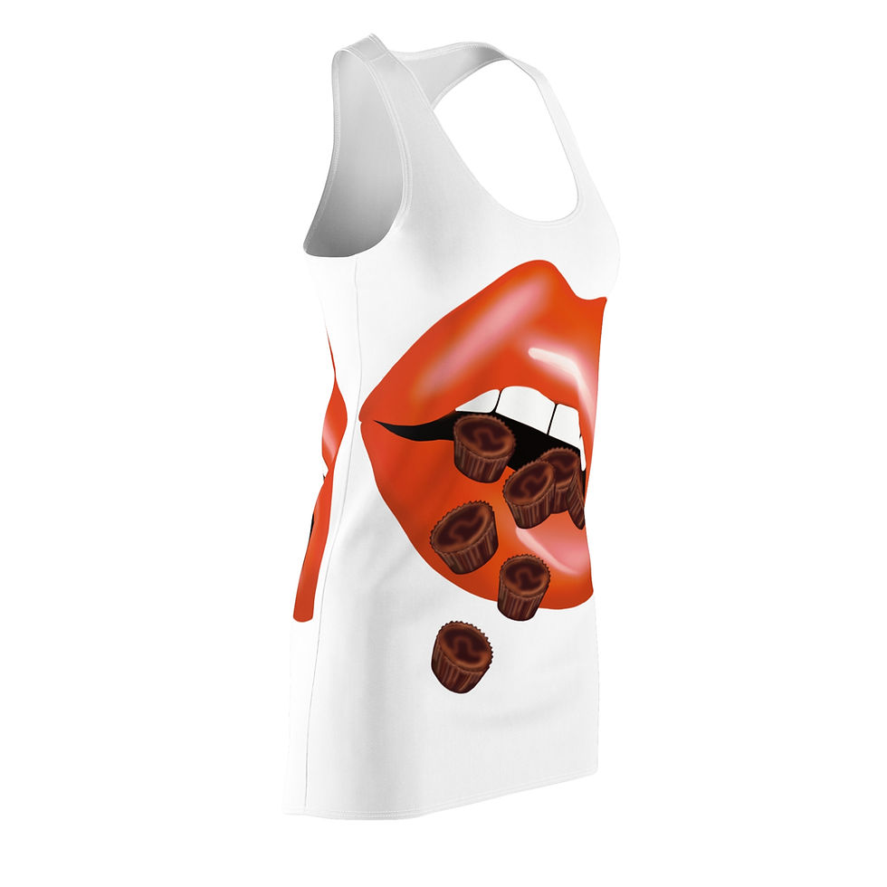 Thumbnail: Chocolate Cups Print Racerback Dress, White Trendy Dress, Unique Gift 