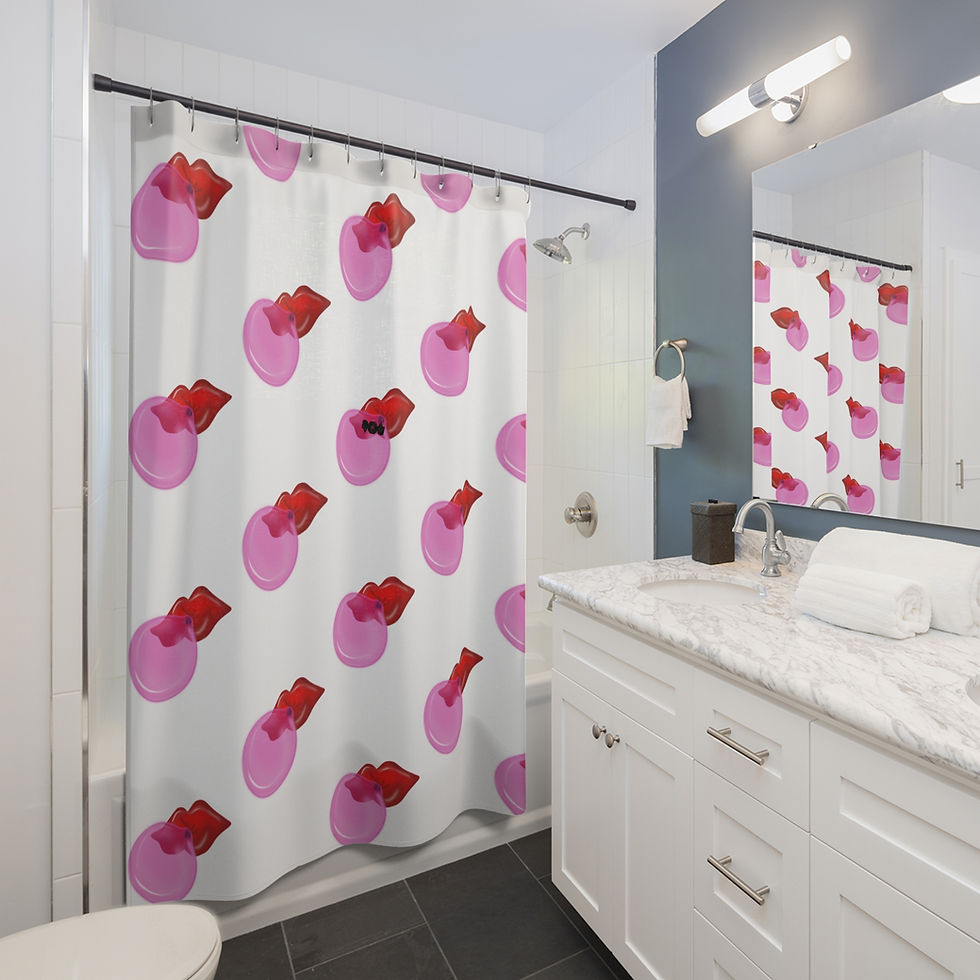 Thumbnail: Bubblegum Pattern Design - Shower Curtain, White Bathroom Decor, Bathroom Decor