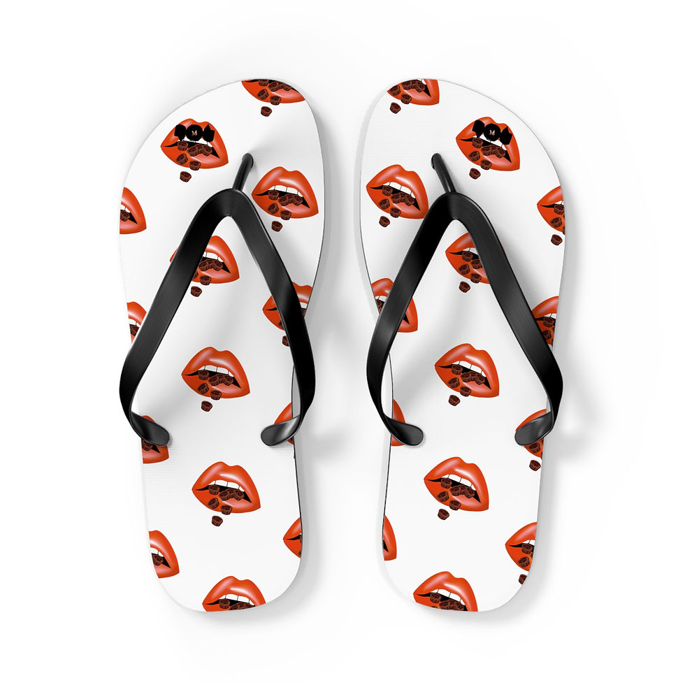 Thumbnail: White-Bold Lip Flip Flops | Chocolate Cups Design Footwear