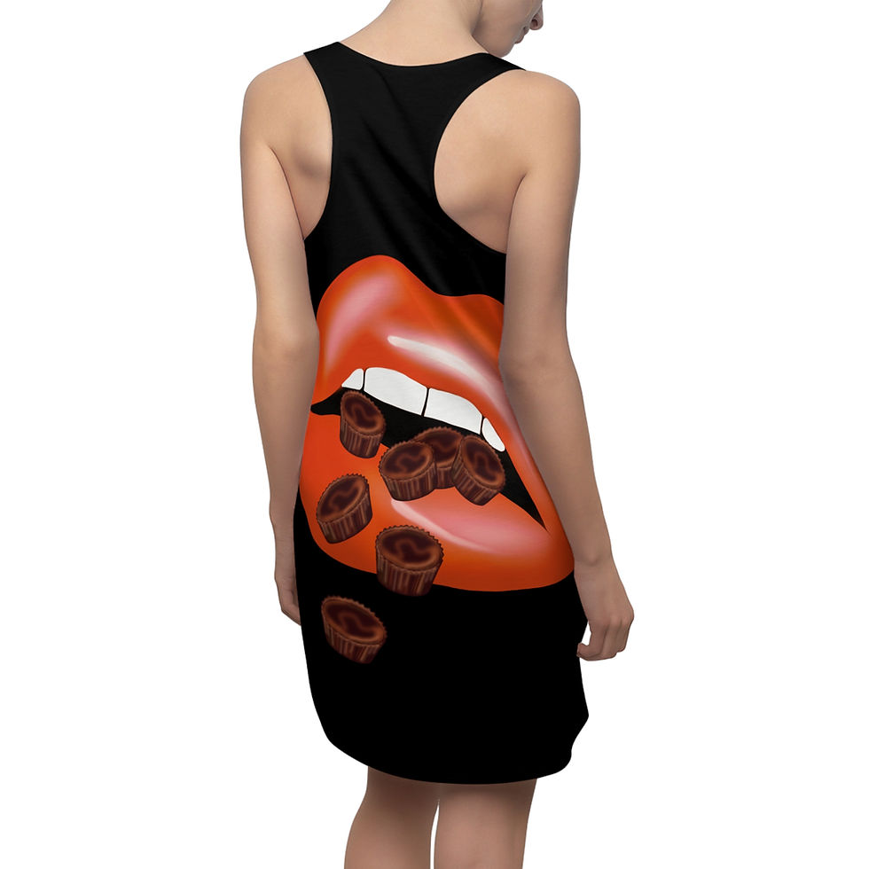 Thumbnail: Chocolate Cups Print Racerback Dress, Black Trendy Dress, Unique Gift 
