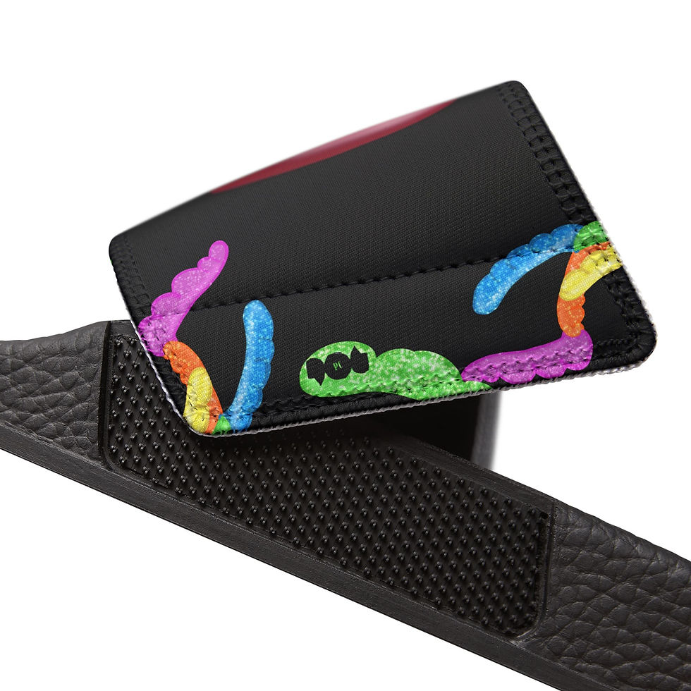 Thumbnail: Vibrant Gummy Worms Sandals, Summer Footwear, Colorful Black Sandals