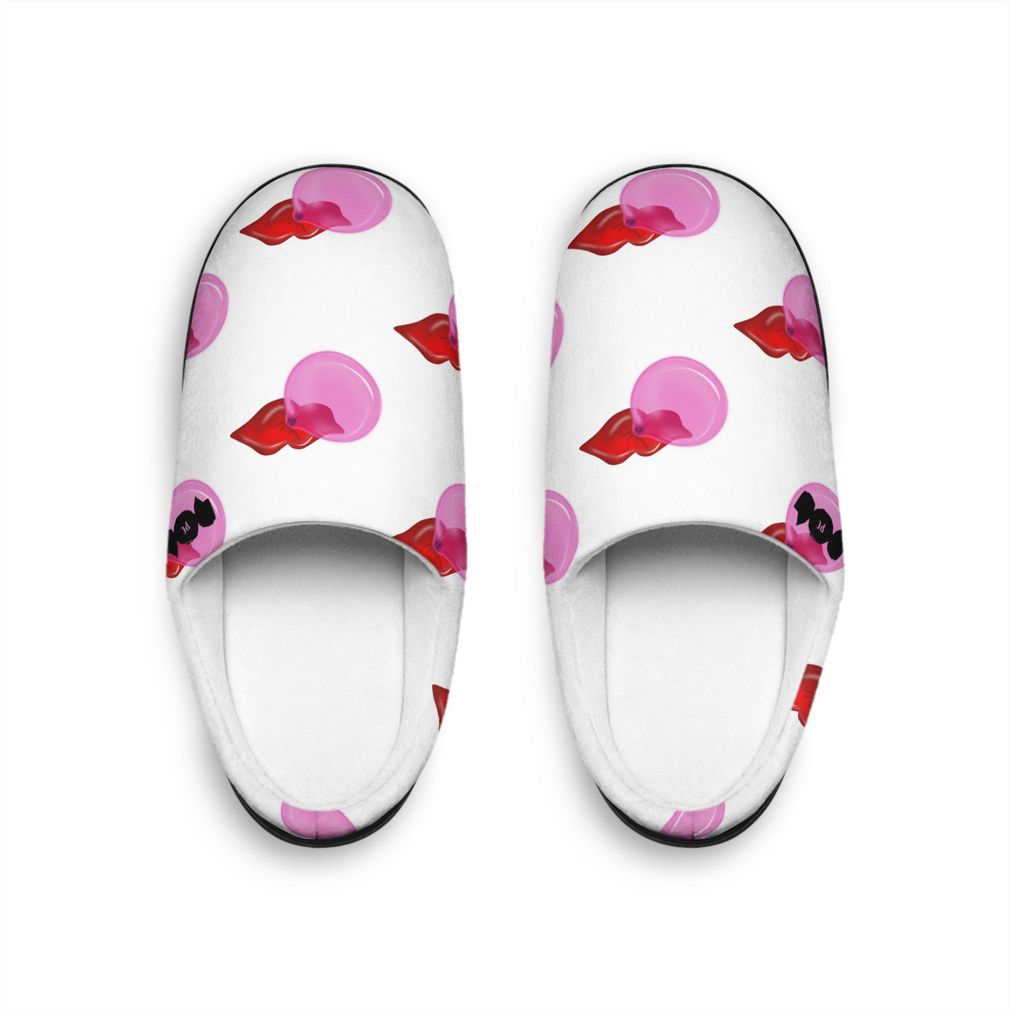 Bubblegum Indoor Slippers, Cute Lip Animation’s Slippers, White - White Slippers