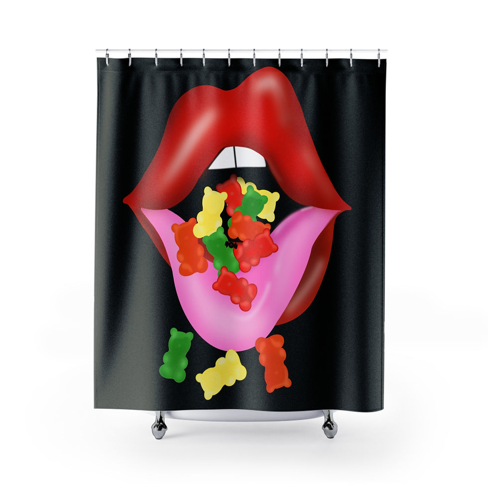 Gummy Bear Design Shower Curtain - Black Bathroom Decor, Home Essentials