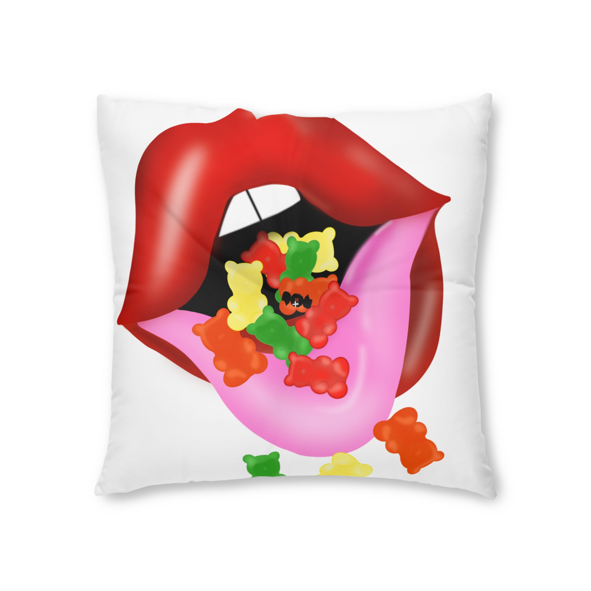 Colorful Gummy Bears Candy / Lip - Design Tufted Floor Pillow, White Cushion