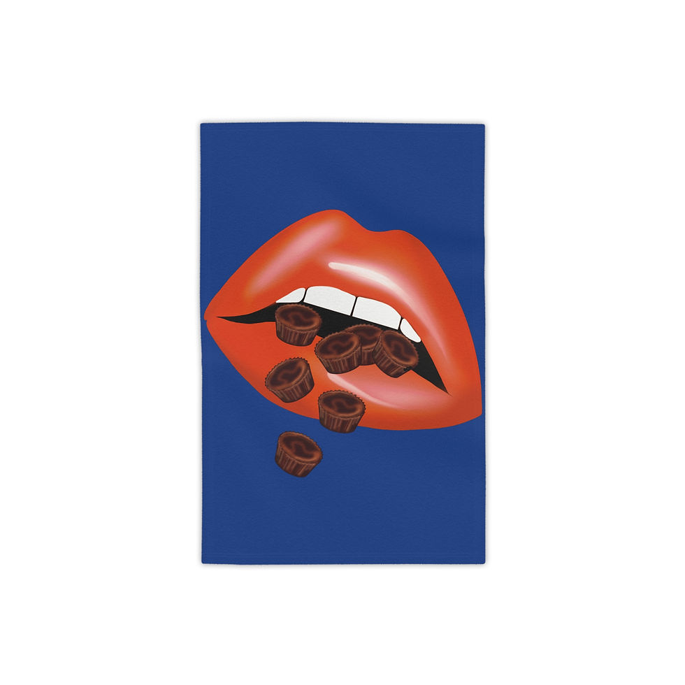 Bold Lip Beach Towels - Chocolate Cups Design, Vibrant Blue Towels 