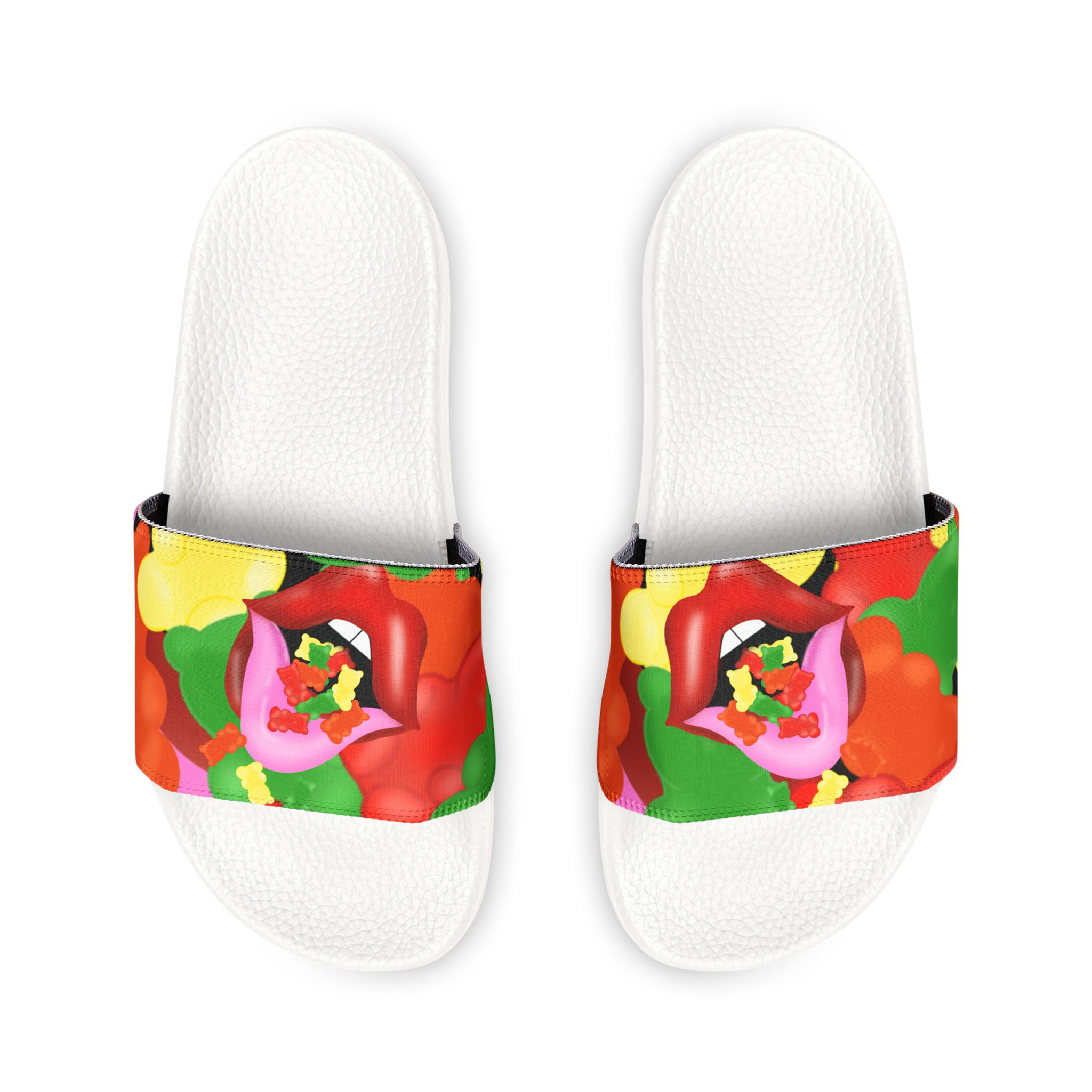 Gummy Bears Design- Removable-Strap Sandals, Beachwear, White Trendy Slides