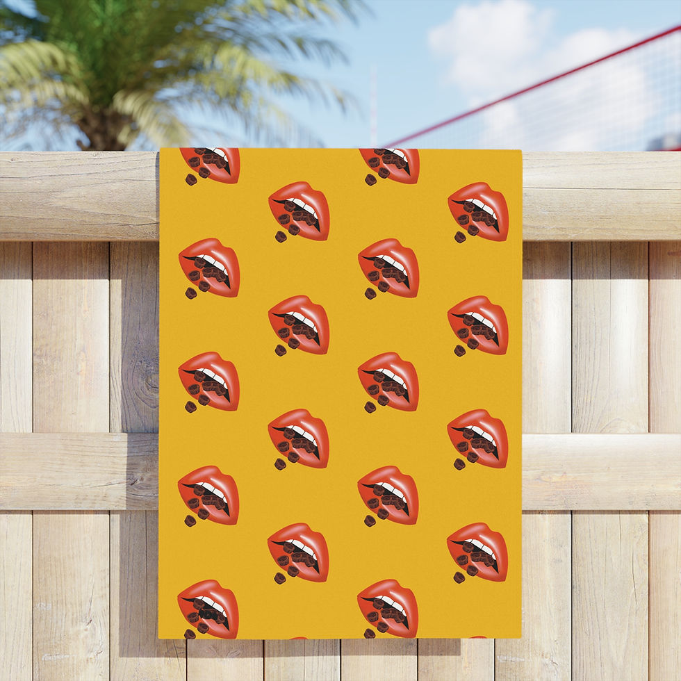 Thumbnail: Vibrant Lip - Chocolate Cups -Print Beach Towels, Yellow Trendy Beach Towels 