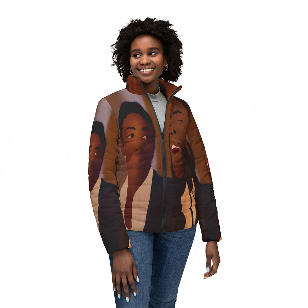 Thumbnail: Vibrant Women’s Urban Puffer Jacket with Artful Design, Trendy Coat 