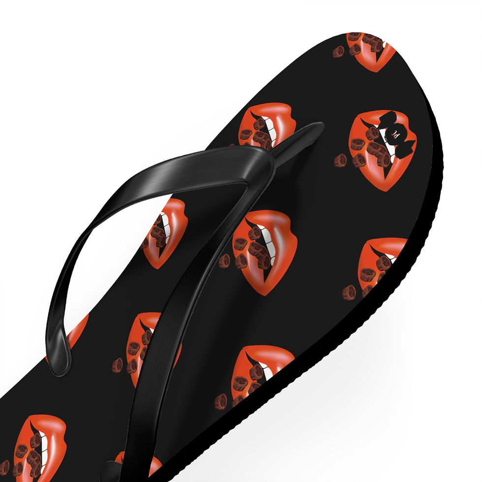 Thumbnail: Bold Lip Flip Flops | Chocolate Cups Design Footwear, Statement Summer Shoes