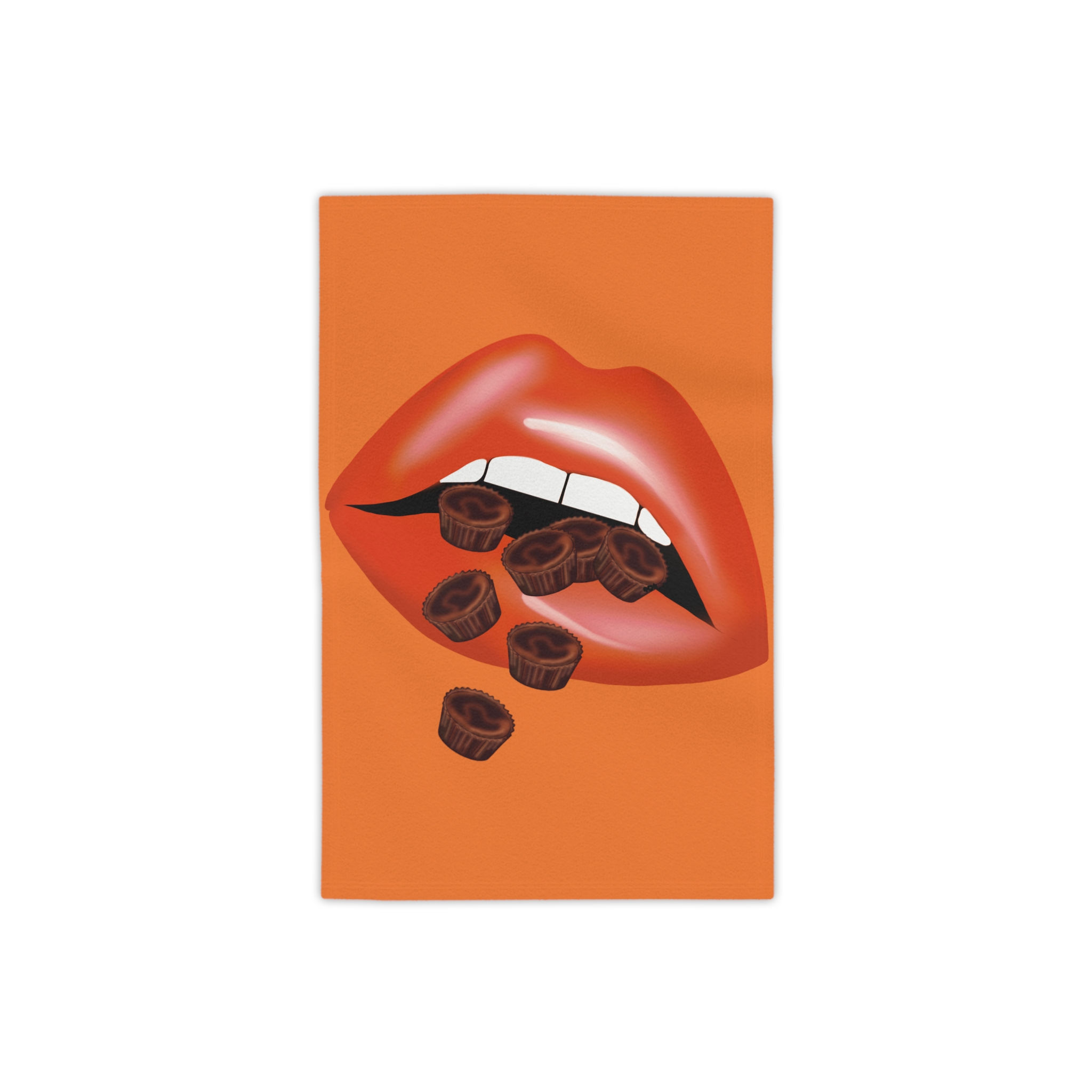 Bold Lip Beach Towels - Chocolate Cups Design, Vibrant Orange Towels
