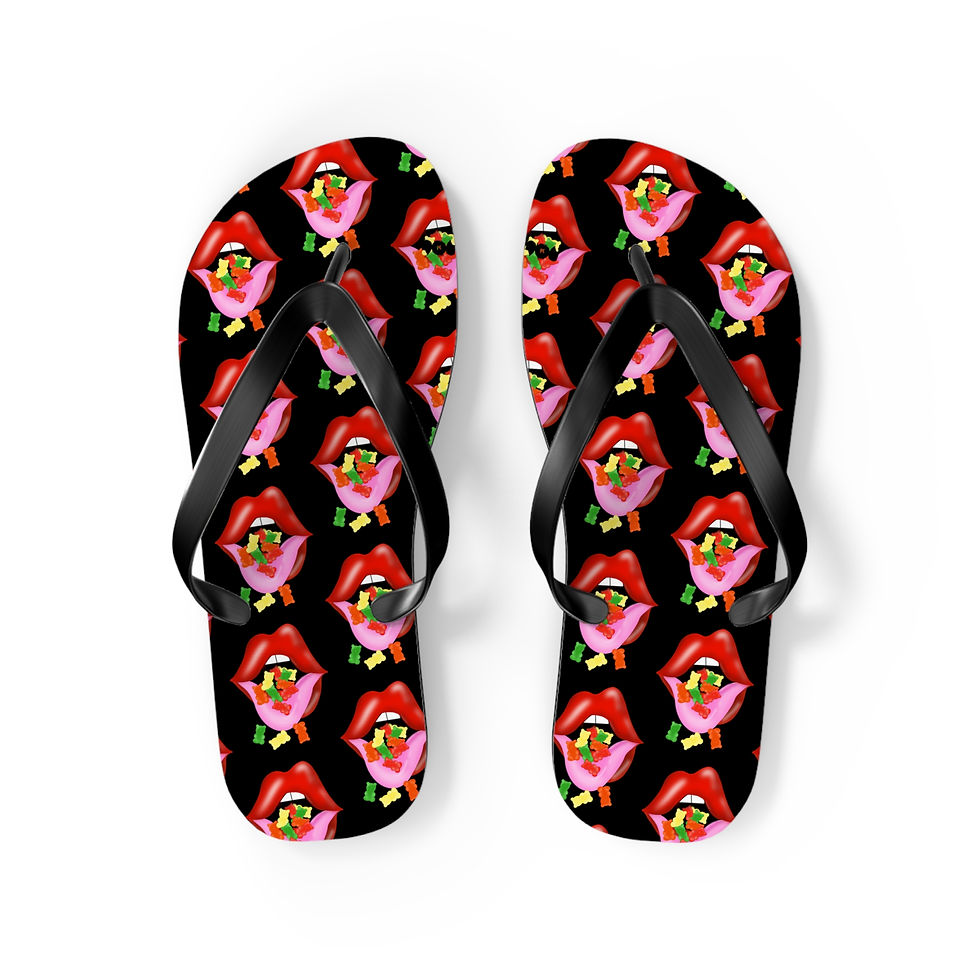 Thumbnail: Gummy bears design - Black Flip Flops, Beach Footwear, Cute Sandals, Trendy