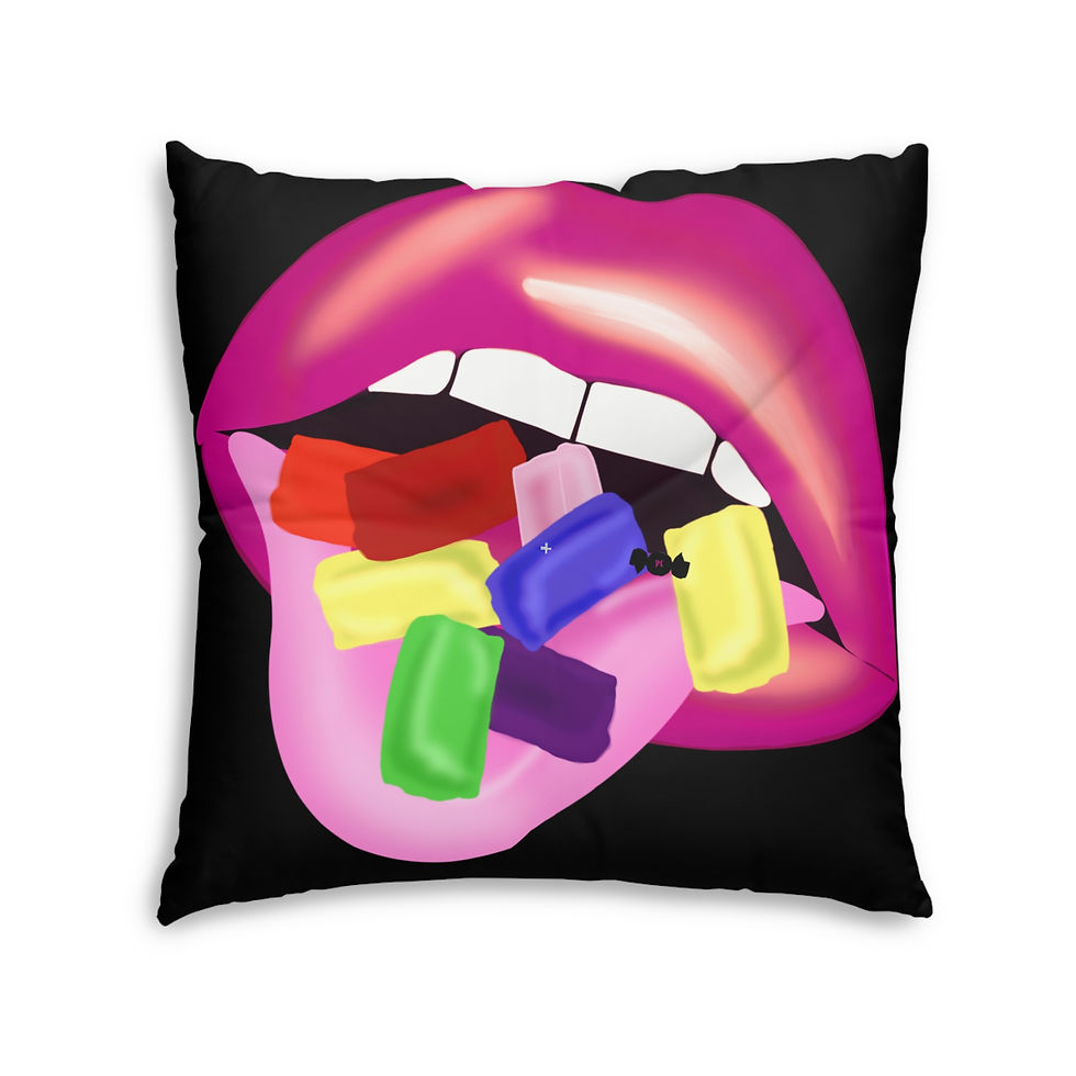 Thumbnail: Colorful Hard Candy / Lip Art- Design Tufted Floor Pillow, Black Couch Cushion