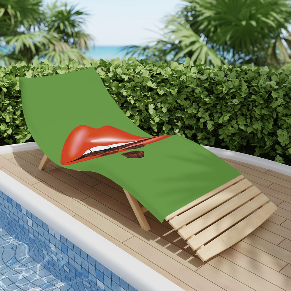 Thumbnail: Bold Lip Beach Towels - Chocolate Cups Design, Vibrant Green Towels 