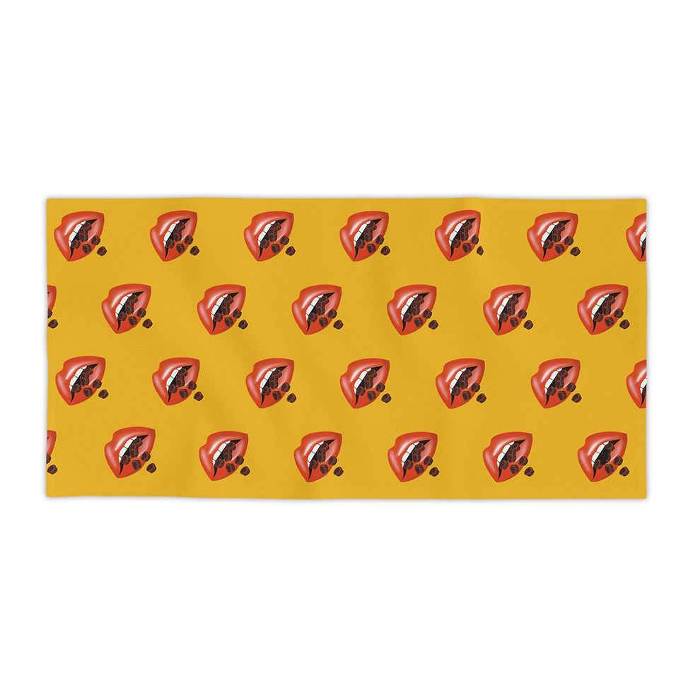 Thumbnail: Vibrant Lip - Chocolate Cups -Print Beach Towels, Yellow Trendy Beach Towels 