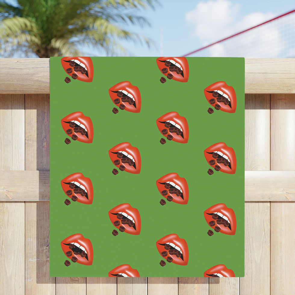 Thumbnail: Vibrant Lip - Chocolate Cups -Print Beach Towels, Green Trendy Beach Towels 