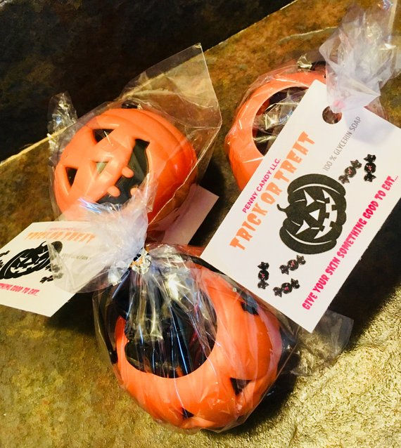 Thumbnail: Trick Or Treat Candy Soap Buckets - Halloween Favors, 3 mini. Pumpkin Buckets