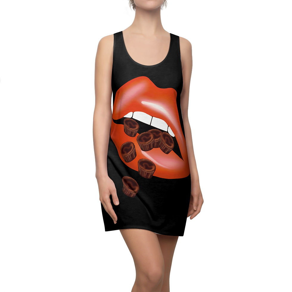 Thumbnail: Chocolate Cups Print Racerback Dress, Black Trendy Dress, Unique Gift 