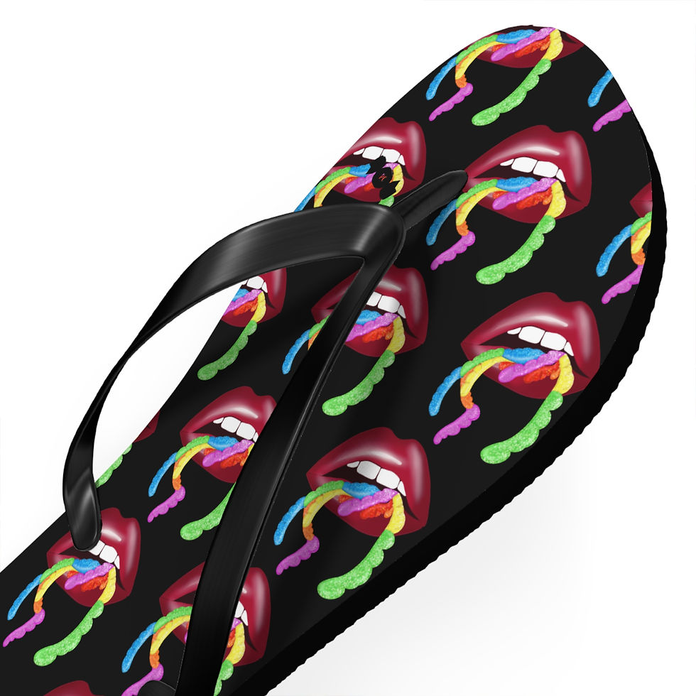 Thumbnail: Vibrant Gummy Worms Flip Flops, Colorful Black Sandals, Summer Footwear
