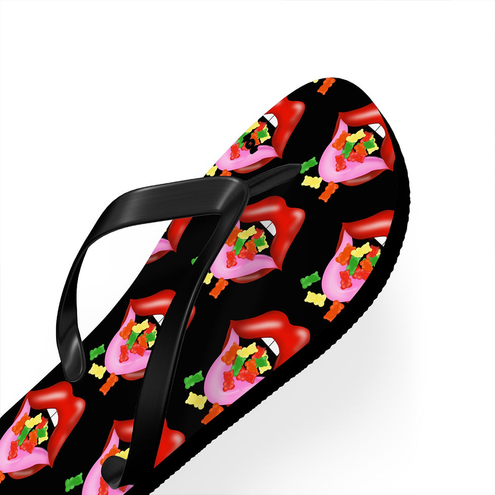 Thumbnail: Gummy bears design - Black Flip Flops, Beach Footwear, Cute Sandals, Trendy