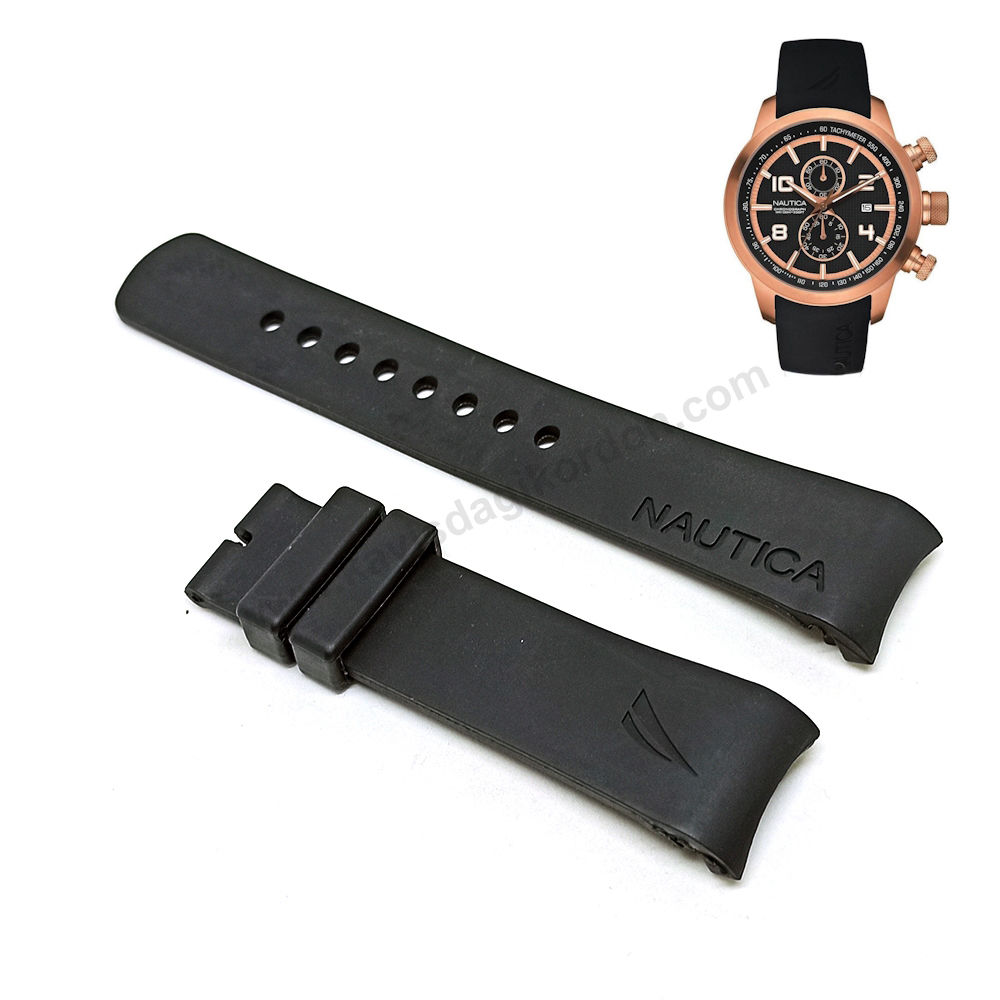 Nautica A20065G , N20065G uyumlu 22mm Siyah Silikon Yedek Saat Kordonu Kayışı Kemeri