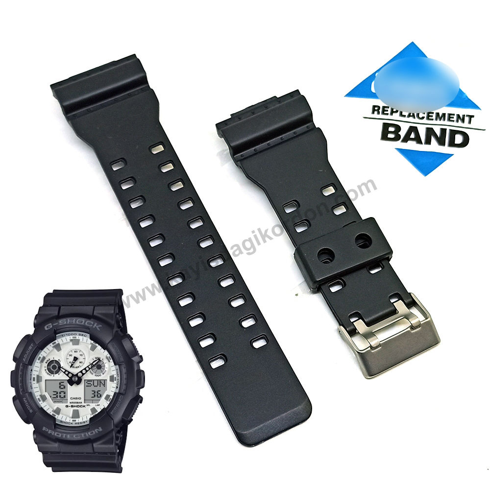 Casio GA-100WD-1A G-Shock uyumlu Siyah Kauçuk/Silikon Yedek Saat Kordonu Kayışı
